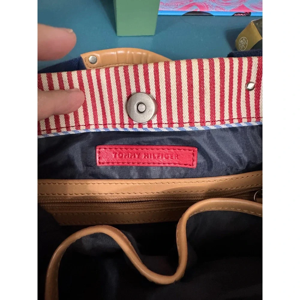 Tommy‎ Hilfiger Striped Canvas Tote Bag Nautical Blue White Red Handbag
